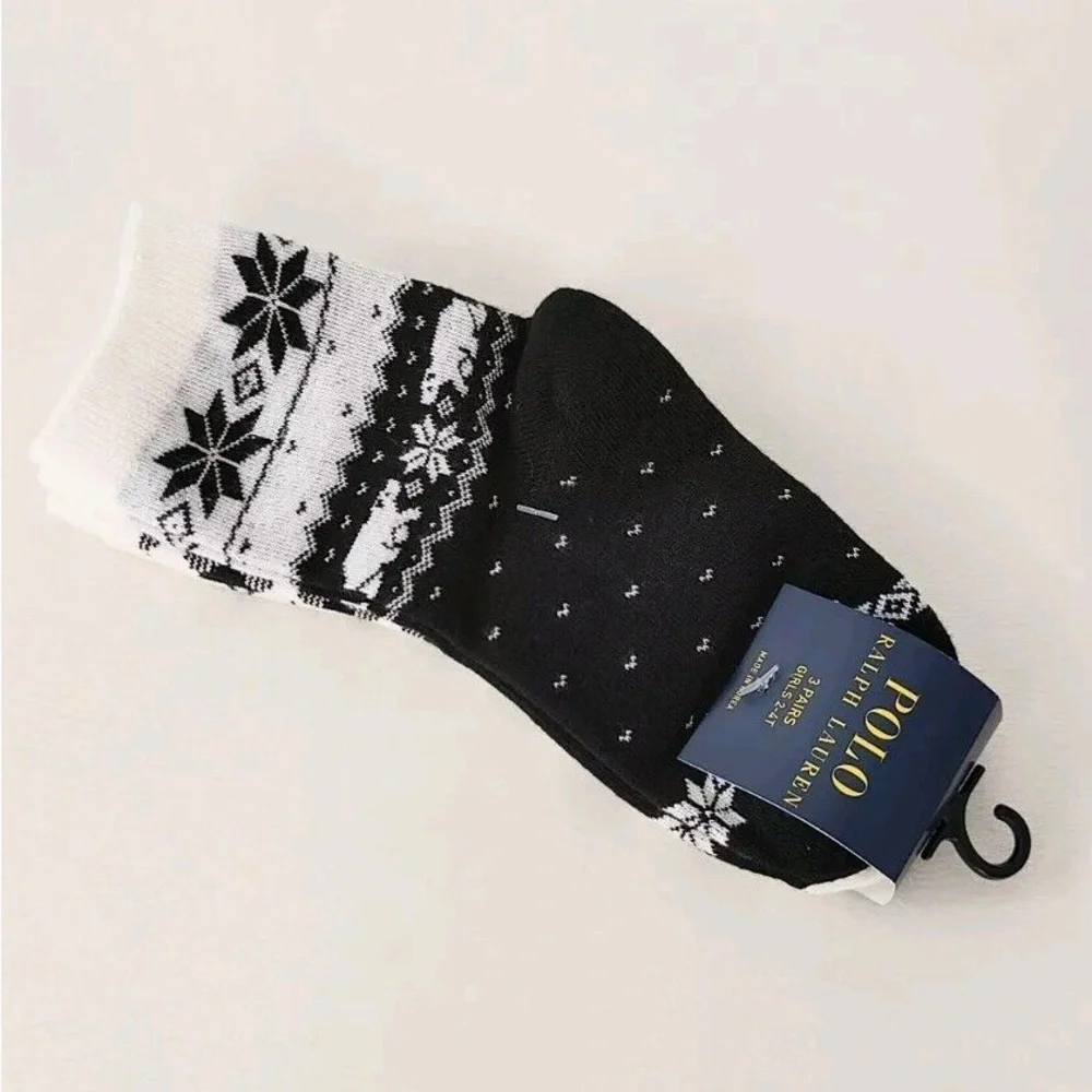 Polo Ralph Lauren Girls Fair Isle Snowflake Crew Socks 3-Pk